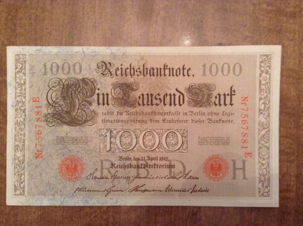 German-Reichsmark:-1000-Reichsmarks:-Dates:-1910